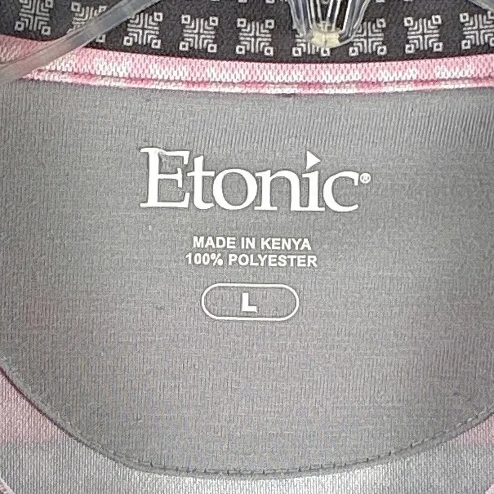Etonic Polo Shirt Mens L Pink Gray Striped Geometric Performance Golf Preppy